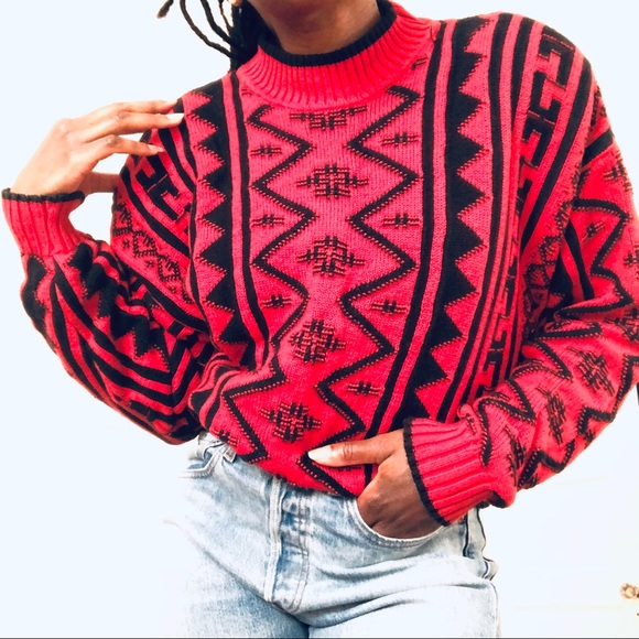 Vintage Graphic Red Sweater Lizwear 100% Cotton M - Picture 4 of 11